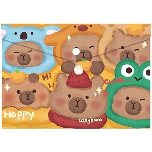 カピバラ クリアファイル ボタン プラスチック 3枚セット ボタン式 封筒型 書類ケース ドキュメントケース 資料 収納 オフィス ビジネス 防水,1