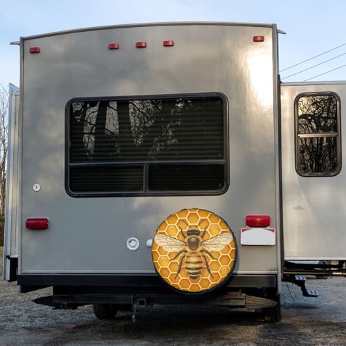 Image of Delerain Yellow Bee Spare Tire Cover Wheel Protectors Sun Protector Waterproof for Jeep Trailer RV SUV Truck and Many Vehicle(16 Inch for Diameter 29 inch-31 inch)