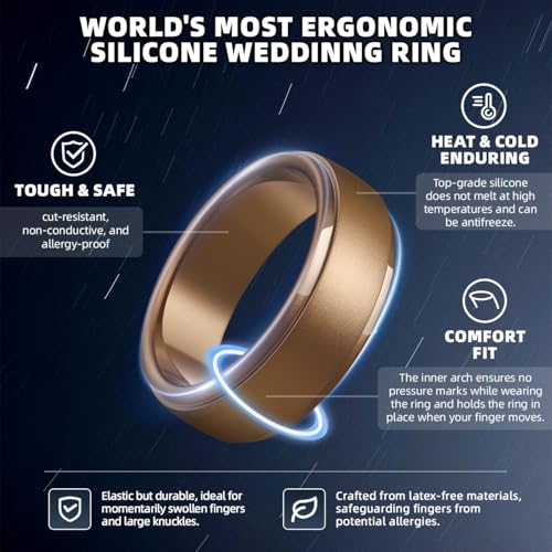 Image of Egnaro Men's Silicone Wedding Rings: Classic Black Step Edge Rubber band 10mm Wide 2.5mm Thick- Hypoallergenic for Gym /Outdoor /Gift(1 /4 /7 Variety Pack with Half Size)