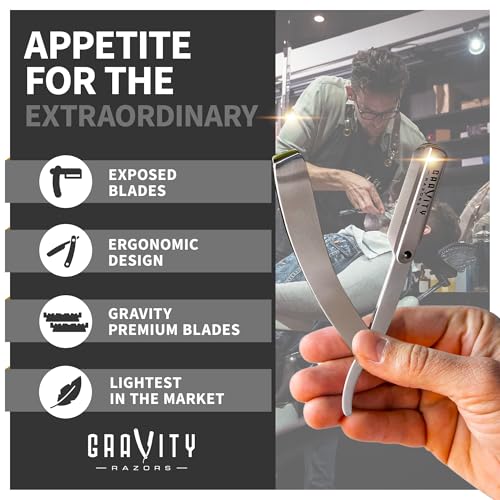 Image of Gravity Razors Professional Straight Razor - Minimal Exposure Straight Razor Kit with 10 Gravity Premium Blades, .5mm Exposed (Chicago)