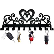 Vintage Heart 10-Hook Key Holder Metal Wall Storage Hangers, Black Wall Key Rack Organizer 10 Alloy Hooks for Bedroom Kitchen Entryway