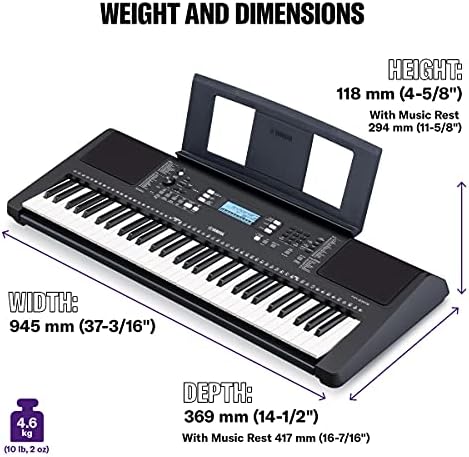 Yamaha PSR-E373 Digital Keyboard - A Versatile, Entry-Level Keyboard with 61 Touch-Sensitive Keys, 622 Instrument Voices, in a Black Finish