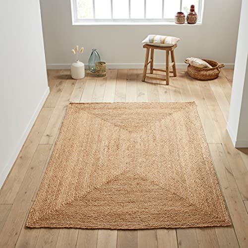 Image of Handmade Natural Jute Cotton Natural Fibers Floor /Door Mat Rugs Furnish Decor Striped Rectangular Design Carpet for Bedroom Living Room (JUTE006, 4x6-Rug /Carpet)