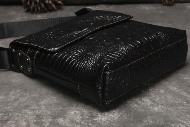 Genuine Leather Flap Messenger Bag for Men, Small Crocodile Embossed Crossbody Shoulder Bag with Gift Box