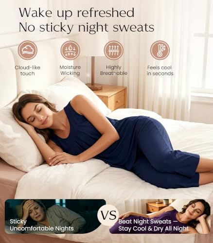 Image of NACHILA Pajamas for Women-Viscose Made from Bamboo, Sleeveless Pjs Tank Top Capri Pants Pajama Sets Cooling Sleepwear