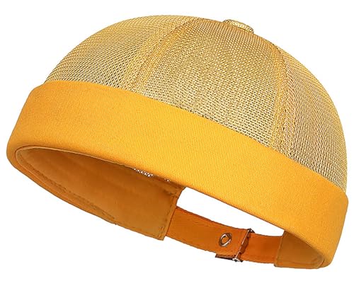 DIYDECAL Mens Mesh Brimless Cap Summer Skullcap Docker Beanie Hat Gold