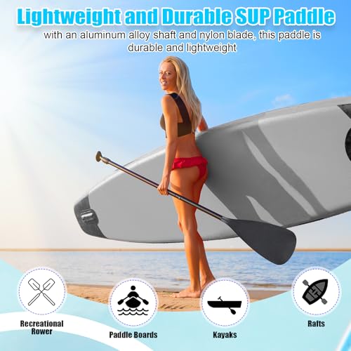 Image of Hollowfly 4 Set of 3 Pieces SUP Paddle Board Paddle Adjustable Paddleboard Lightweight Stand up Oar Aluminum Alloy Floating Replacement Oar Adjustable Aluminum Alloy Shaft for Surfing