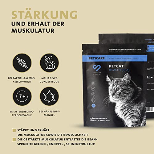 Peticare Muskelaufbau Muskelerhalt Pulver für Katzen | Mit essenziellen Aminosäuren, Kollagen | stärkt Muskeln, entlastet Gelenke | Hohe Akzeptanz | natürliches Ergänzungsfutter - petCat Health 3503
