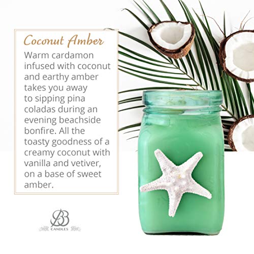 BB Candles Mermaid Shore Artisan Hand Poured Candle, Natural Soy Wax, Fragrant Coastal Candle with Strong Scents, 8oz, 50+ Hours Burn Time (Turquoise Bay Coconut Amber Scent, Green Jar) - Image 3