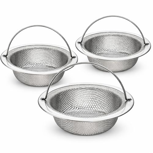 Pack 3 de Colador Fregadero Cocina Acero Inoxidable 304 con Asa Antiatascos Filtro Desagüe Fregadero Universal 11 cm Rejilla Fregadero Cocina Microperforado Antiresiduos Fácil Limpieza