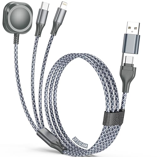 Multi Charging Cable for Apple Watch Charger,3 in 2 USB C Cable 2FT iPhone Charger/Type C/Lightning Travel Essentials Cables for iWatch Ultra/SE/10-1&iPhone 16-5 Pro/Plus