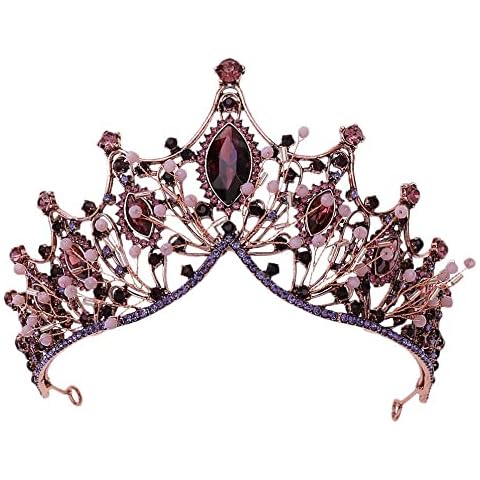 Barock Braut Kronen, Barock Strass Stirnband, Krone Kristalle, Hochzeit Diadem, Krone Strass, Diademe für Mädchen Kristall, für Braut Frauen Hochzeit Abschlussball Festzug (Kupfer Lila) Cover