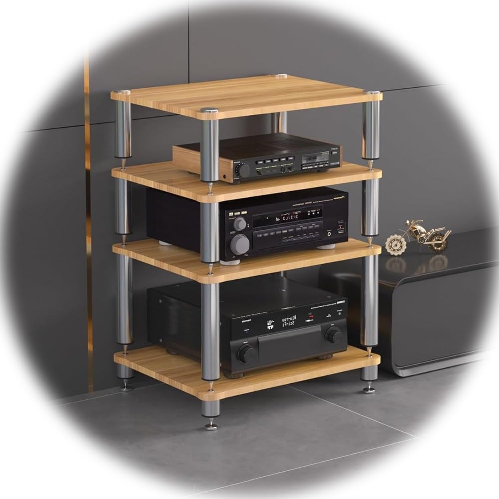 KLerDH Media Racks, HiFi Rack 2 3 4 Tier AV Media Stand Wood Shelf, Audio Tower(Walnut,4 Tier (60x48x80cm))