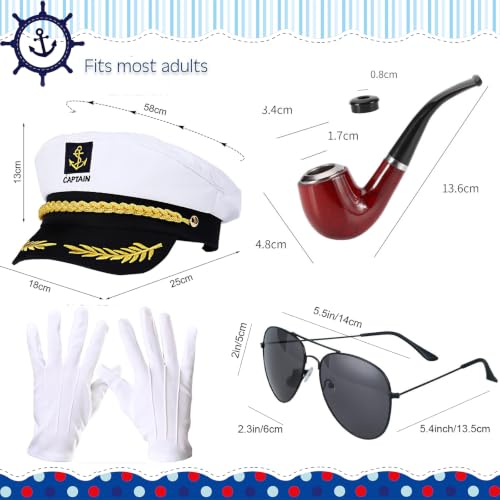 Image of DPLin Yacht Captain Hat Costume with Sunglasses Gloves Sailor Hats Boat Captains Halloween Dressing up Party (4pCS)