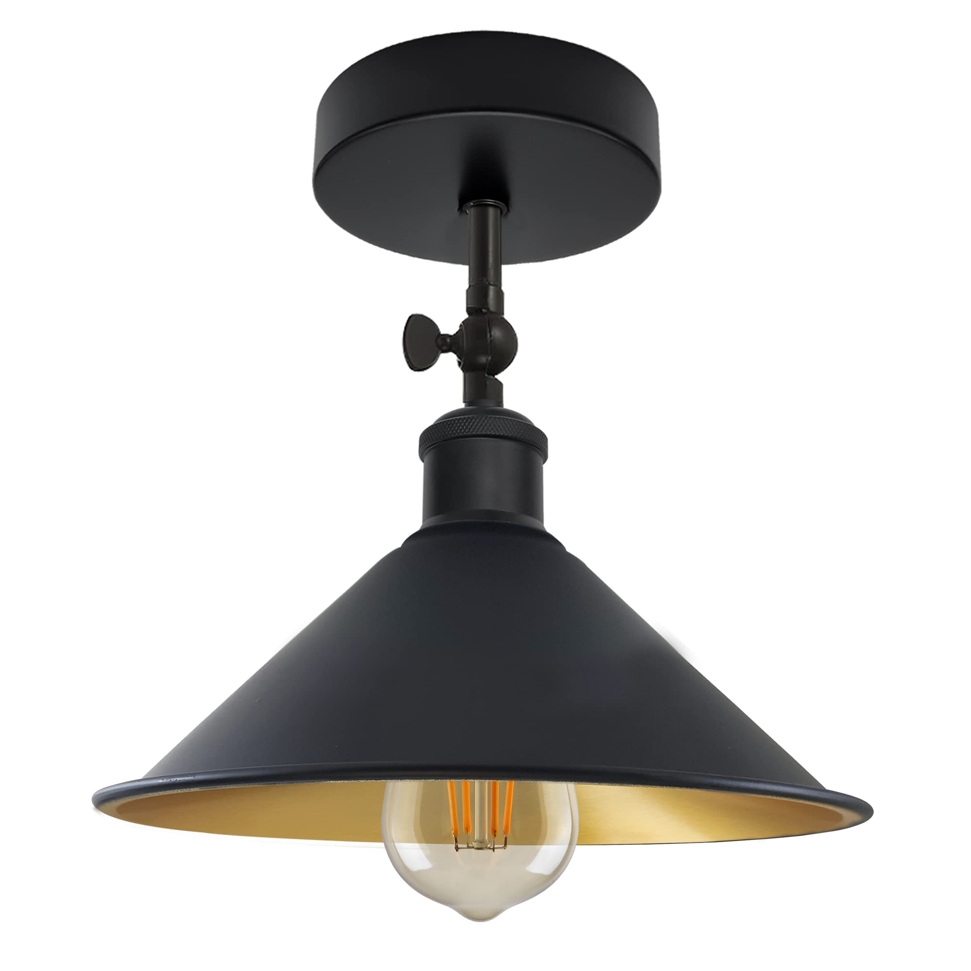 DC VOLTAGE Vintage Style Semi Flush Mount 180 Degree Adjustable E27 Base with Bulb Socket Vintage Style Unique Cone Shape Ceiling Mount Lighting — image 1