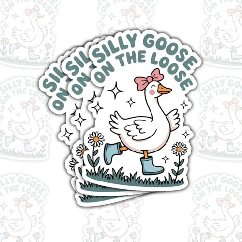 (3 Pcs) Silly Goose on The Loose Daisy Sticker – Funny Goose Quote Vinyl Decal Waterproof for Laptop, Water Bottle, Tumbler, Car – Gift for Goose Lovers, Humor Fans – 3 Inch