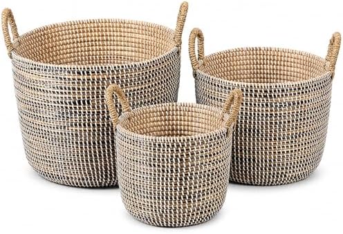 Handwoven Seagrass Storage Baskets Set of 3, Large Woven Baskets ...