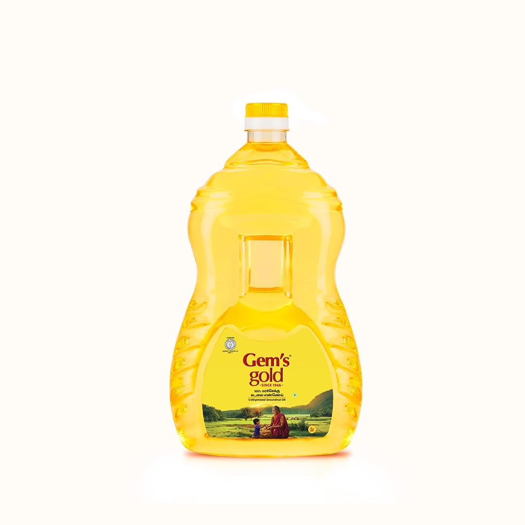 Gem's Gold Cold pressed Groundnut Cooking Oil 2 Litre | Peanut Oil | Marachekku, Chemical Free, Kacchi Ghani, Chekku | P