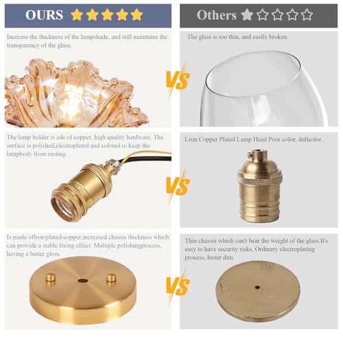 Image of Semi Flush Mount Ceiling Light,Vintage Lights Fixture Ceiling E26 Base,Amber Shade Glass Hallway Light Fixture for Porch Kitchen Bedroom, Bulb Included