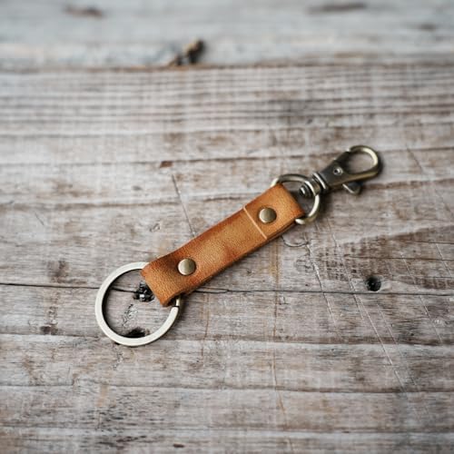 Image of JJNUSA Genuine Leather Keychain Walnut Leather Key Holder Mens Belt Key Chain Ring Fob