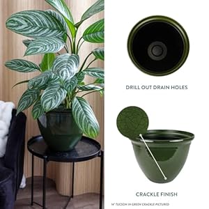 The HC Companies 14 Inch Tucson Decorative Round Planter - Lightweight Premium Resin Plant Pot with a Ceramic Look for Indoor Outdoor Use, Green Crackle The HC Companies 14 Inch Tucson Decorative Round Planter Lightweight Premium Resin Plant Pot with a Ceramic Look for Indoor Outdoor Use Green Crackle