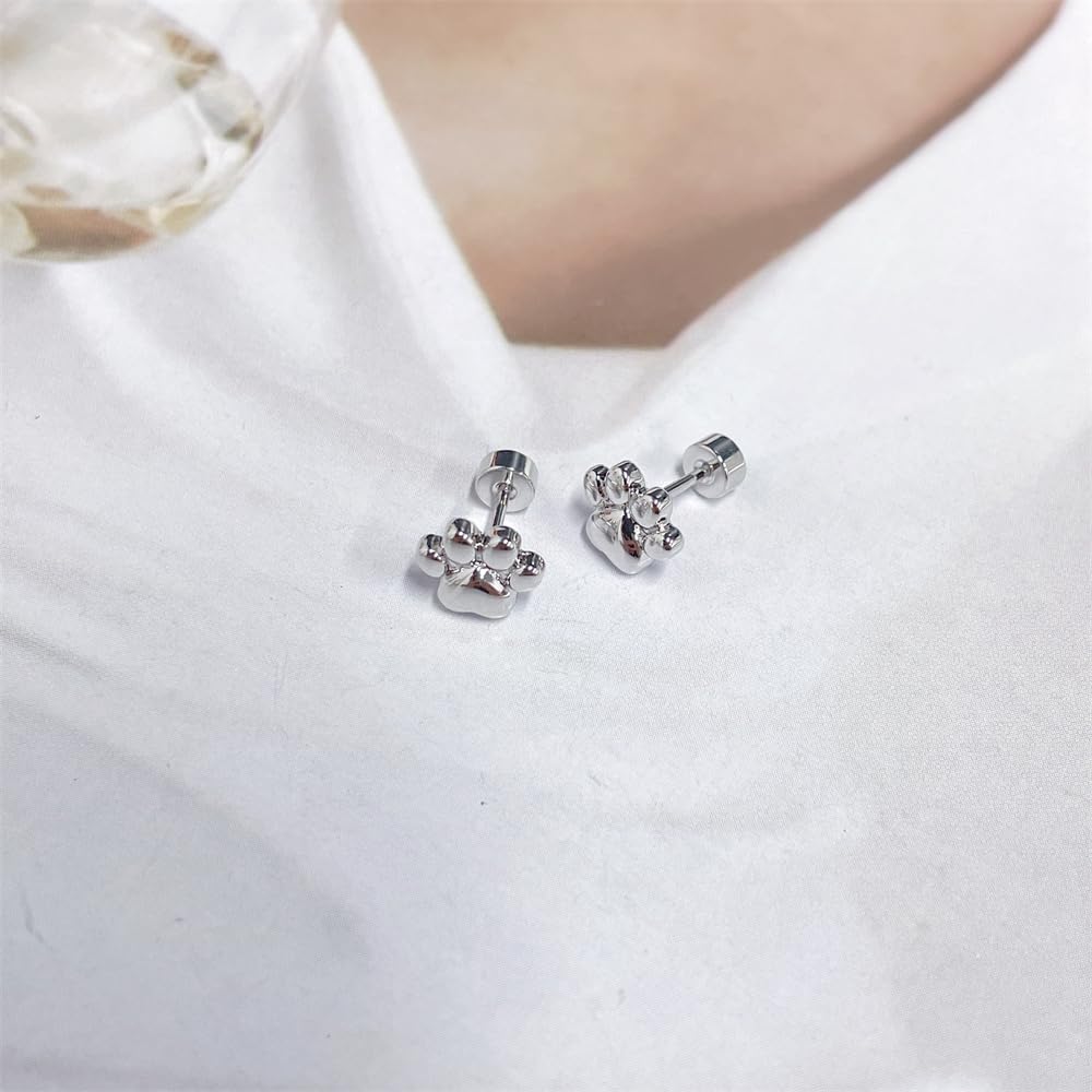 Aretes pequeños de tuerca pequeños con diseño de pata de perro y gato de 0.71 oz para mujeres, adolescentes y niñas, de acero inoxidable simple chapado en oro plateado para cartílago de animales 2