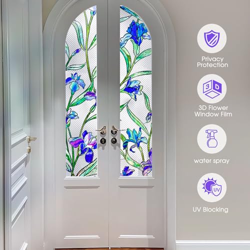Coavas 45100 Window Privacy Film: Stained Glass Window Film Decorative 3D Violets Faux Stained Glass Static Cling Non Adhesive Stickers Sun Heat Blocking thumb #8