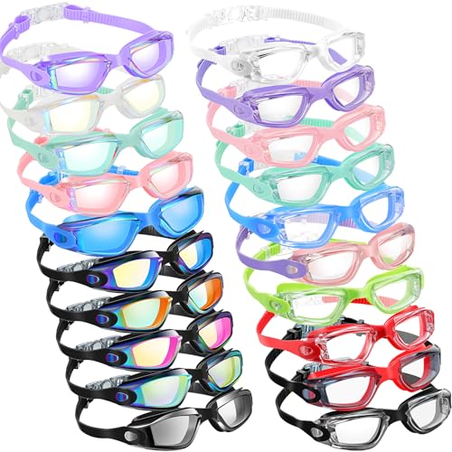 Xuhal 20 Pack Swimming Goggles Bulk Adult Anti Fog UV Protection No Leaking Wide View Goggles for Women Men Youth Multicolor(Bright)