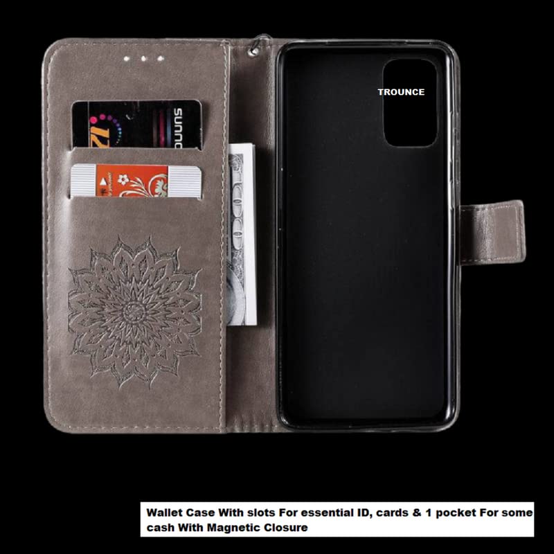 Image of TROUNCE Queen Faux Leather Flip Case Cover with Card Cash Holder Wallet Case | Magnetic Lock Mobile Cover |Back Case - Grey for Samsung Galaxy A54 5G