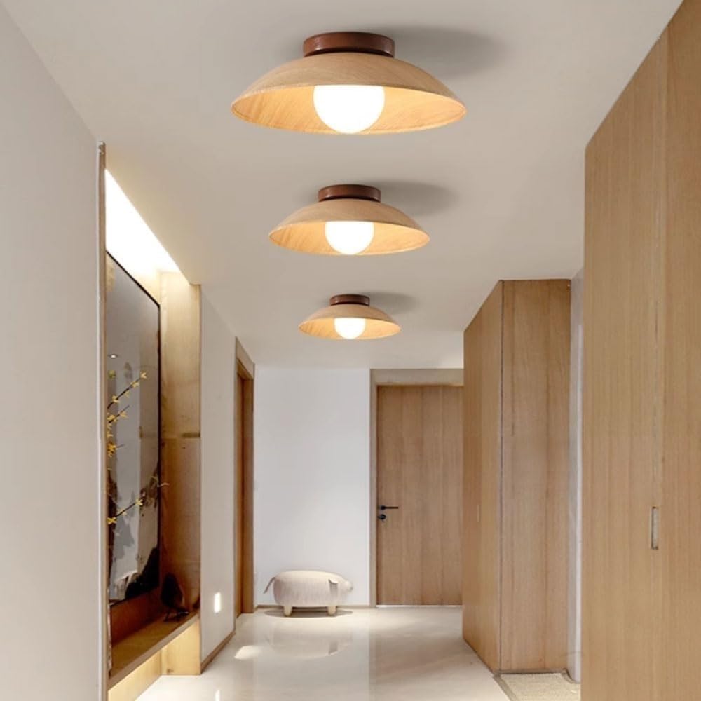 Wabi Sabi Lampa sufitowa z orzecha włoskiego, 30 cm (11,8 cala), nowoczesny styl z połowy wieku, do przedpokoju, przedpokoju, schodów, małej cylindrycznej oprawy oświetleniowej (kolor