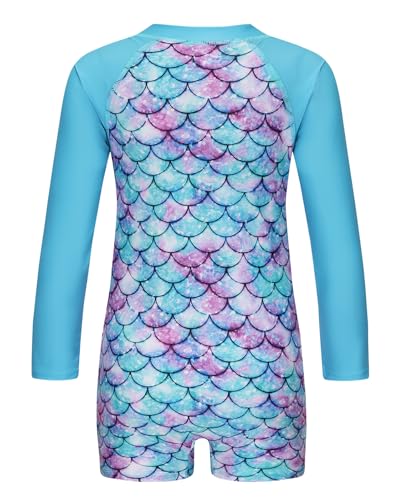 Girls One Piece Swimsuits for Girls Long Sleeve Bathing Suit Sun Protection Rash Guard with Front Zipper 3-16 Years2