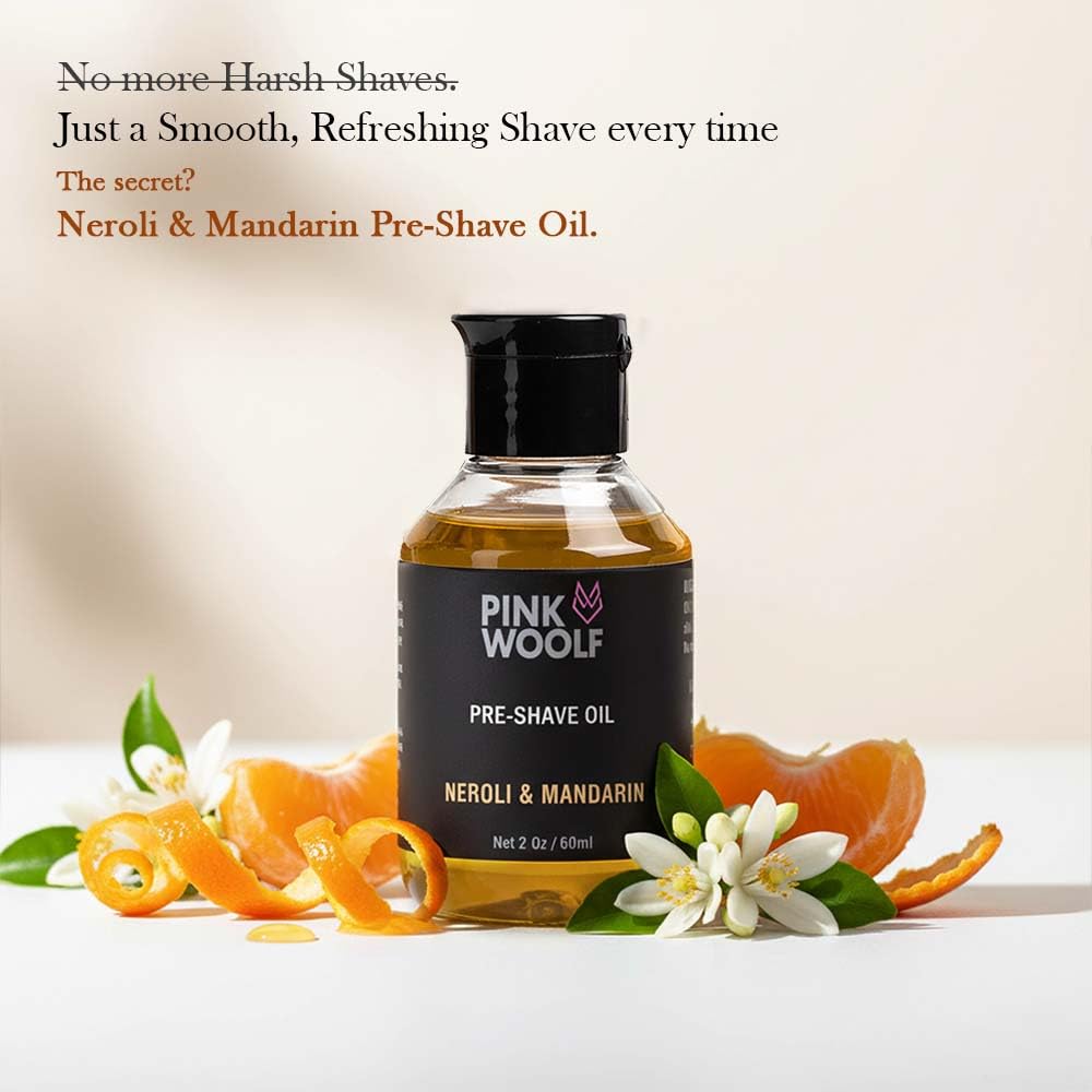 Pink Woolf Pre-Shave Oil for Men | Neroli & Mandarin Essential Oils | Softens Beard, Prepares Skin for Smooth Shave | Prevents Razor Burn | Suitable for All Skin Types | 2 Fl Oz | Pack of 1 image 2