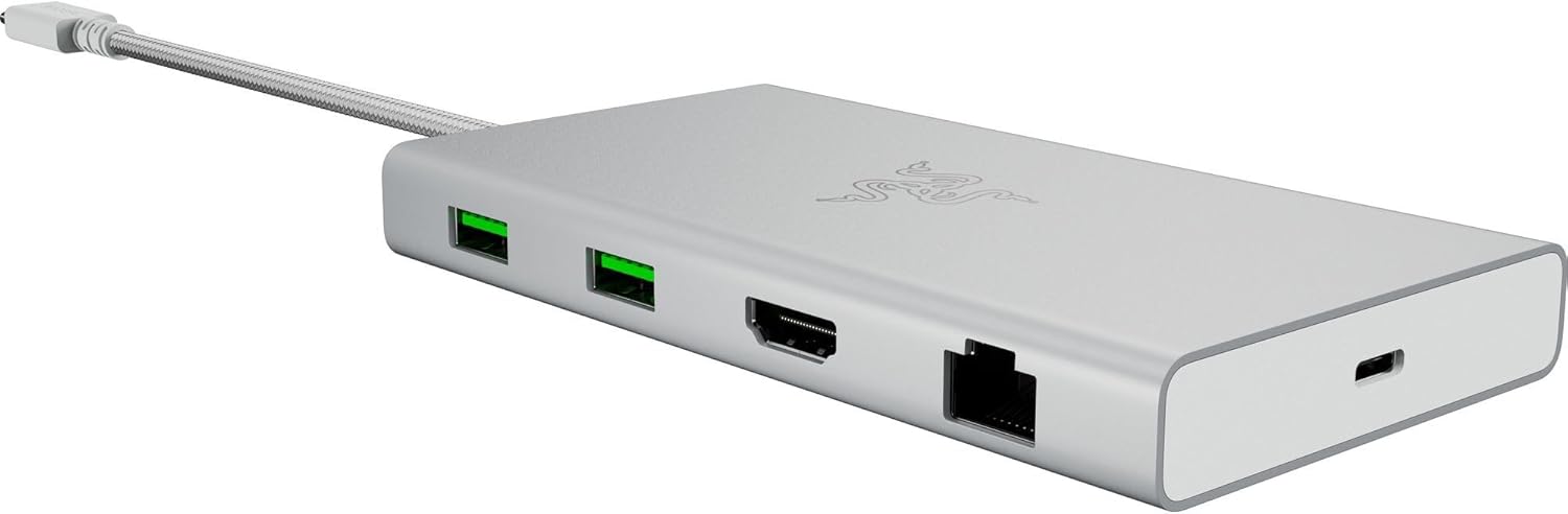 Razer USB C Dock 11-Port Travel Charging Station for Windows MacBook Laptop iPad Surface Chromebook: Type C, HDMI, Ethernet, MicroSD - 4K 60 Hz Display - 85 W Tablets + Mobile Fast Charge - Mercury