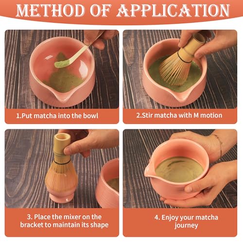 5 pezzi Rosa Matcha Kit Matcha Whisk Set Frusta al Matcha per la Preparazione del tè matcha, Ottimo per la Casa, l'ufficio e la Sala da Tè - immagine 4