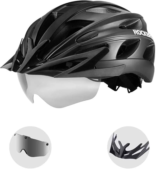 ROCKBROS Bike Helmet Adjustable Bicycle Helmet Lightweight Cycling Helmet for Men Women 24 Vents with Visor & Goggles Mountain Road Bike Helmet for Adults(Fits Head Sizes 57-62cm)
