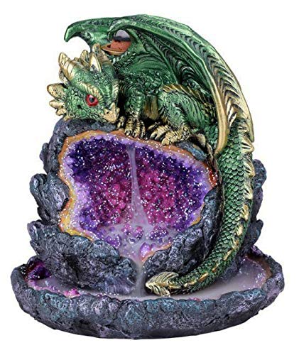 Ebros 5.5" Tall Andromeda Galaxy Wyrmling Dragon On Crystal Geode Rock Backflow Incense Cone Burner Statue With Led Night Light Dungeons Dragons Fantasy Decor Accent #TOP4