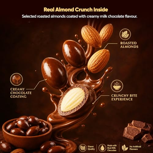 Image of DRIYOZ Milky Pop Milk Chocolate Coated Almonds 250g | Crunchy Roasted Badam with Creamy Chocolate Flavour Coating | Premium Sweet Nut Snack for Gifting, Parties, Travel & Daily Cravings