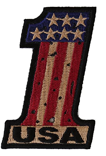 Number 1 Usa Vintage Flag And Stars Patch - 2X3 Inch. Embroidered Iron On Patch #TOP29