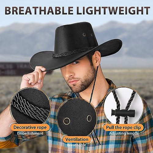 Uwantc 43237-2 Mens Faux Felt Western Cowboy Hat Fedora Outdoor Wide Brim Hat thumb #3