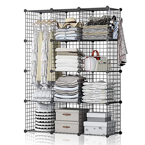 Hottest Sales GEORGE&DANIS Wire Cube Storage Organizer Portable Wardrobe Closet Multi-Use DIY Shelf Modular Metal Rack Bookshelf Bookcase (42x14x56 inches), Black