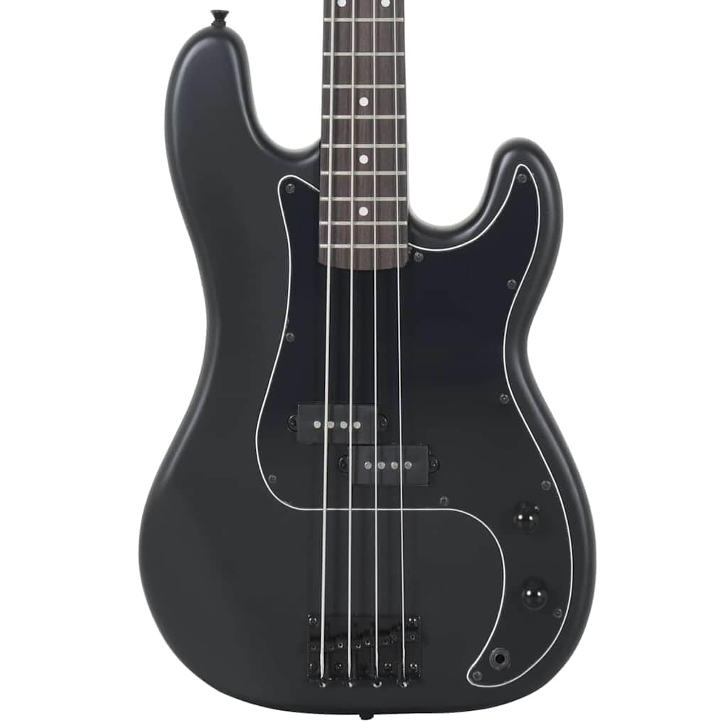 Bas elektryczny dla początkujących, czarny 4/4 46 cala z torbą, gitara basowa z litego drewna, stroik, kostka, kabel audio, pasek do noszenia do lekcji, ćwiczeń, studia, zespołu i występów