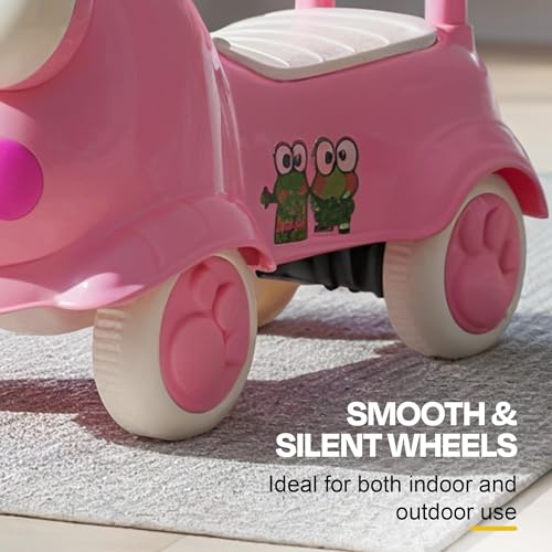 Image of Kermit Ride on Cars for Kids | Portable Kids Car with Music & Toy Storage | Indoor Baby Push Ride-ons with Lights & Safety Backrest | Outdoor Rider Cars for Kid 18+ Months (Pink)