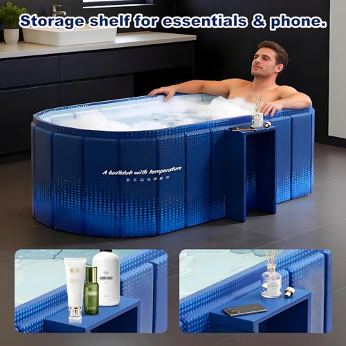 Image of Portable Bathtub for Adult 59 inch Large Collapsible Cold Plunge Bathtub Foldable No Installation Ice Bath Tub for Shower Stall, Bathroom Hot SPA Soaking Standing Tub