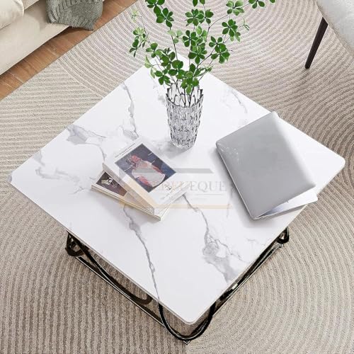 Image of EDEUEQUE Modern Center Table Coffee Table Sofa Side Table for Living Room Cocktail Table End Table with Storage Wooden Tabletop-Marble Print with Metal Frame (Black and White)