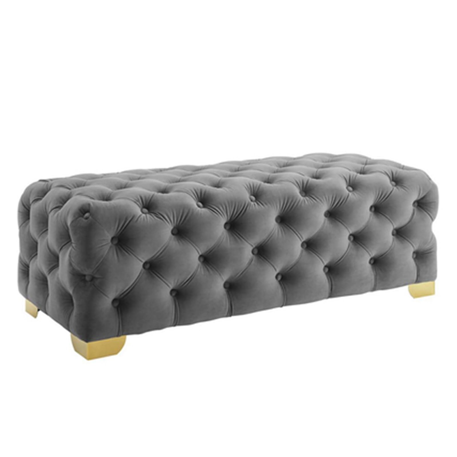 Taburete tapizado para el recibidor y pie de cama en color gris