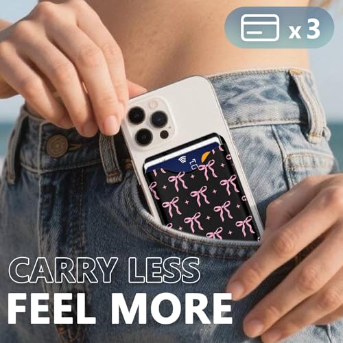 Image of Pink Bow for Magsafe Wallet Compatible with iPhone 17 /16 /15 /14 /13 /12 Series Pro Max Plus (Bowknots Card Holder for Women) (Fit 3 Cards Lether Phone Magnet Mag Safe Wallets)