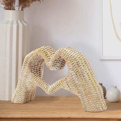 Xmeden Hand Gesture Statue Decor, Modern Love Heart Finger Statues, Resin Art Sculpture for Living Room Apartment Modern Home Decor, Creative Gift for Women Wedding (Beige)