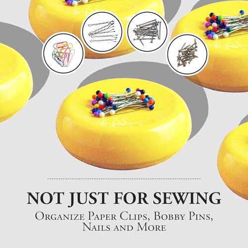 Image of Grabbit Magnetic Sewing Pincushion with 50 Plastic Head Pins - Magnet Pin Organizer for Quilting, Embroidery, Needles, Bobby Pins, & Craft Storage, Yellow