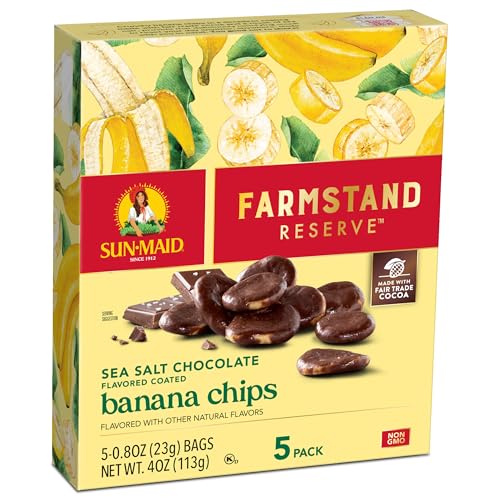 Image of Sun-Maid Farmstand Reserve Sea Salt Chocolate Coated Banana Chips - (5 Pack) 0.8 oz Snack Bag - Chocolate Covered Fruit Snack