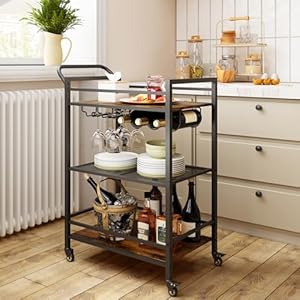Tajsoon3tierbarcartmobilebarservingcartindustrialstylewinecartforkitchenbeveragecartwithwinerackandglassholderrollingdrinktrolleyforlivingroomrusticbrown  Urban Country Home Decor Tajsoon 3 tier bar cart mobile bar serving cart industrial style wine cart for kitchen beverage cart with wine rack and glass holder rolling drink trolley for living room rustic brown  urban country home decor